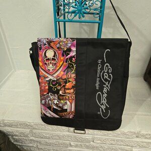 Ed Hardy Black Messenger Bag